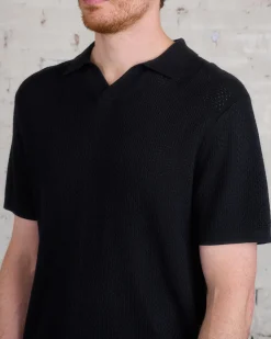 Outlet Reigning Champ Knit Cotton Linen Victor Polo Shirt Black