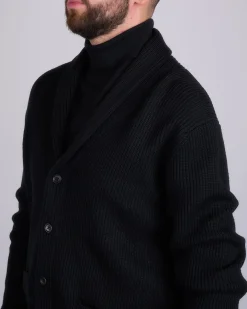 Clearance Reigning Champ Merino Rib Vinnie Shawl Cardigan Black