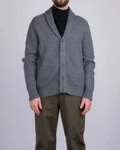 New Reigning Champ Merino Rib Vinnie Shawl Cardigan Heather Carbon