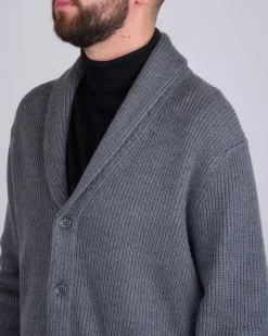New Reigning Champ Merino Rib Vinnie Shawl Cardigan Heather Carbon