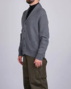 New Reigning Champ Merino Rib Vinnie Shawl Cardigan Heather Carbon