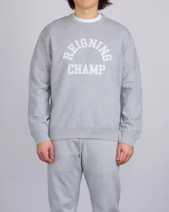 Fashion Reigning Champ Midweight Arch Logo Crewneck Heather Grey