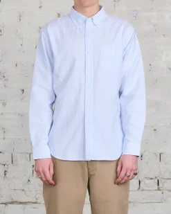 Best Reigning Champ Windsor Long Sleeve Oxford Button Shirt White Blue