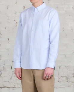 Best Reigning Champ Windsor Long Sleeve Oxford Button Shirt White Blue