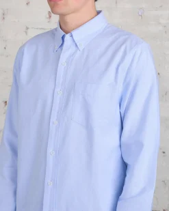 Sale Reigning Champ Windsor Long Sleeve Oxford Button Shirt Light Blue