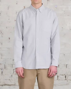 Hot Reigning Champ Windsor Long Sleeve Oxford Button Shirt Light Grey