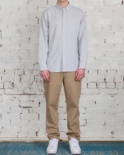 Hot Reigning Champ Windsor Long Sleeve Oxford Button Shirt Light Grey