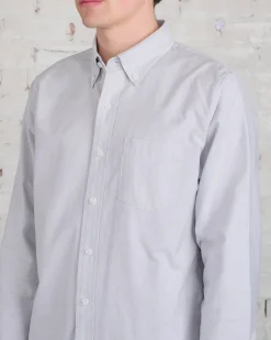Hot Reigning Champ Windsor Long Sleeve Oxford Button Shirt Light Grey