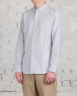 Hot Reigning Champ Windsor Long Sleeve Oxford Button Shirt Light Grey