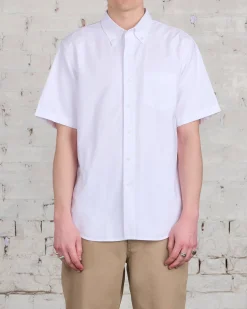 Outlet Reigning Champ Windsor Short Sleeve Oxford Button Shirt White