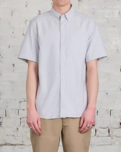 New Reigning Champ Windsor Short Sleeve Oxford Button Shirt Light Grey