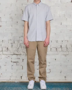 New Reigning Champ Windsor Short Sleeve Oxford Button Shirt Light Grey