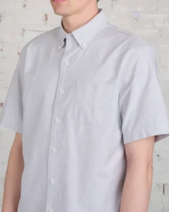New Reigning Champ Windsor Short Sleeve Oxford Button Shirt Light Grey