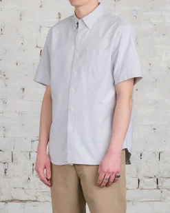 New Reigning Champ Windsor Short Sleeve Oxford Button Shirt Light Grey