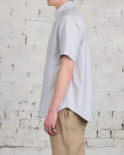 New Reigning Champ Windsor Short Sleeve Oxford Button Shirt Light Grey