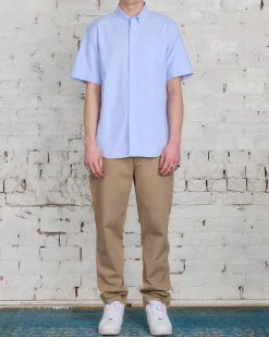 New Reigning Champ Windsor Short Sleeve Oxford Button Shirt Light Blue