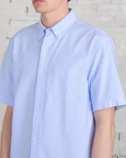 New Reigning Champ Windsor Short Sleeve Oxford Button Shirt Light Blue