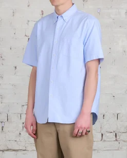 New Reigning Champ Windsor Short Sleeve Oxford Button Shirt Light Blue