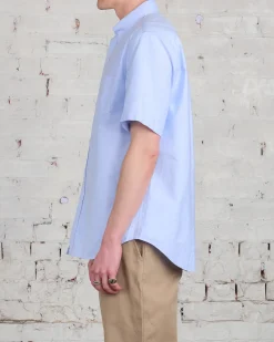 New Reigning Champ Windsor Short Sleeve Oxford Button Shirt Light Blue