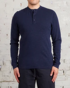 Fashion Reigning Champ 1x1 Slub Knit Long Sleeve Henley Navy