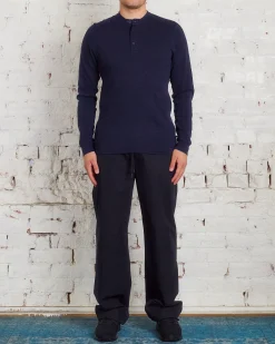 Fashion Reigning Champ 1x1 Slub Knit Long Sleeve Henley Navy