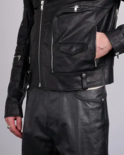 Clearance Rick Owens Main Collection Rick Owens Bauhaus Stooges Jacket Sugar Leather Black