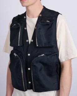 Fashion Rick Owens Cargo Vest Silk Gazar Black