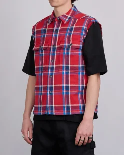 Clearance DRKSHDW Rick Owens MIJ Crop Outershrt SL Brshd Red Pld