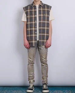 New Rick Owens Jumbo SL Outershirt Cotton Plaid Grey
