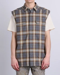 New Rick Owens Jumbo SL Outershirt Cotton Plaid Grey