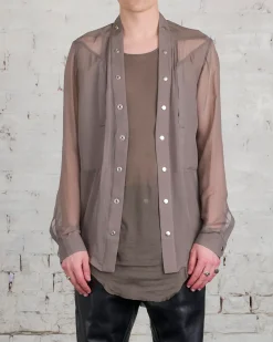 New Rick Owens Larry Fogpocket Shirt Silk Chiffon Dust