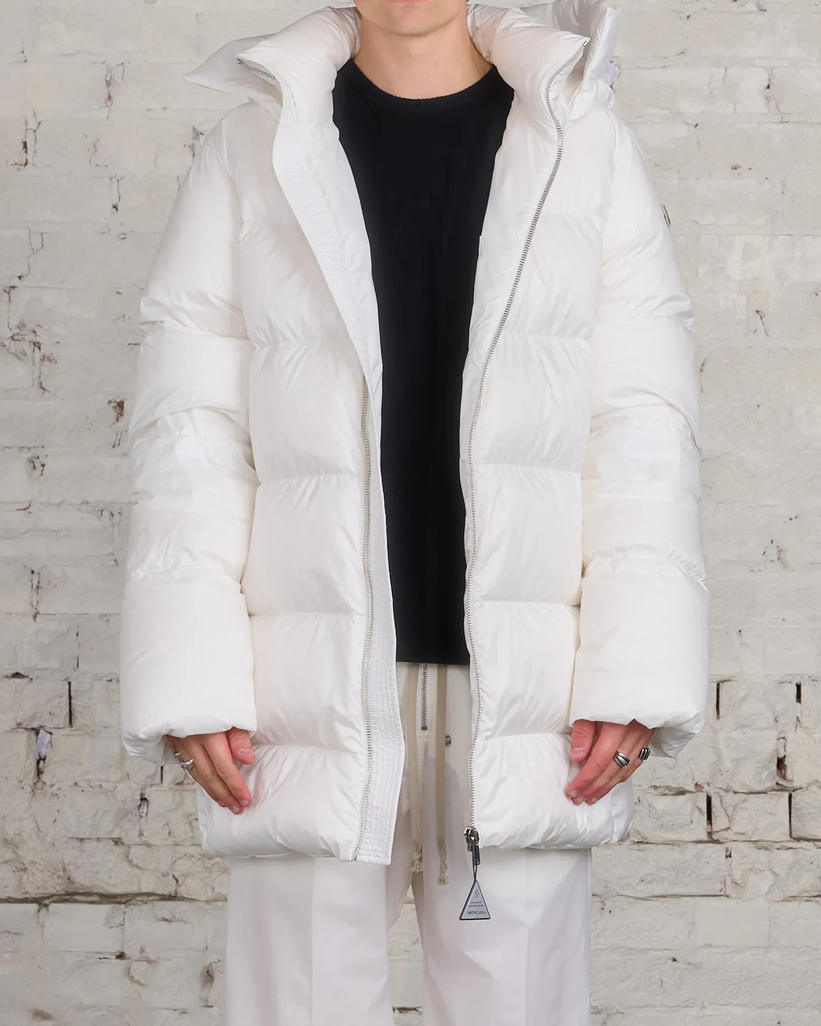 Discount Rick Owens Moncler Hooded Cyclopic Coat Milk
