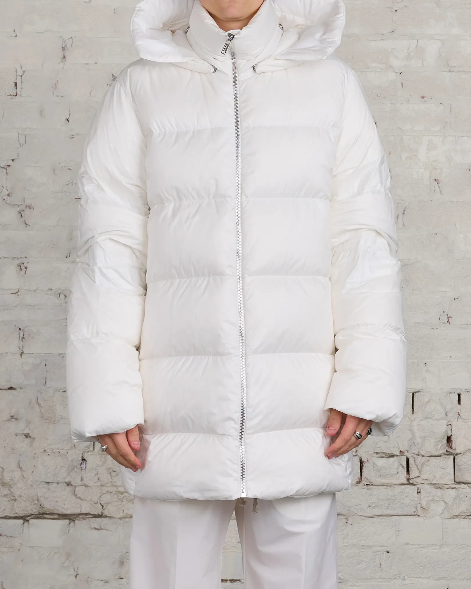Discount Rick Owens Moncler Hooded Cyclopic Coat Milk