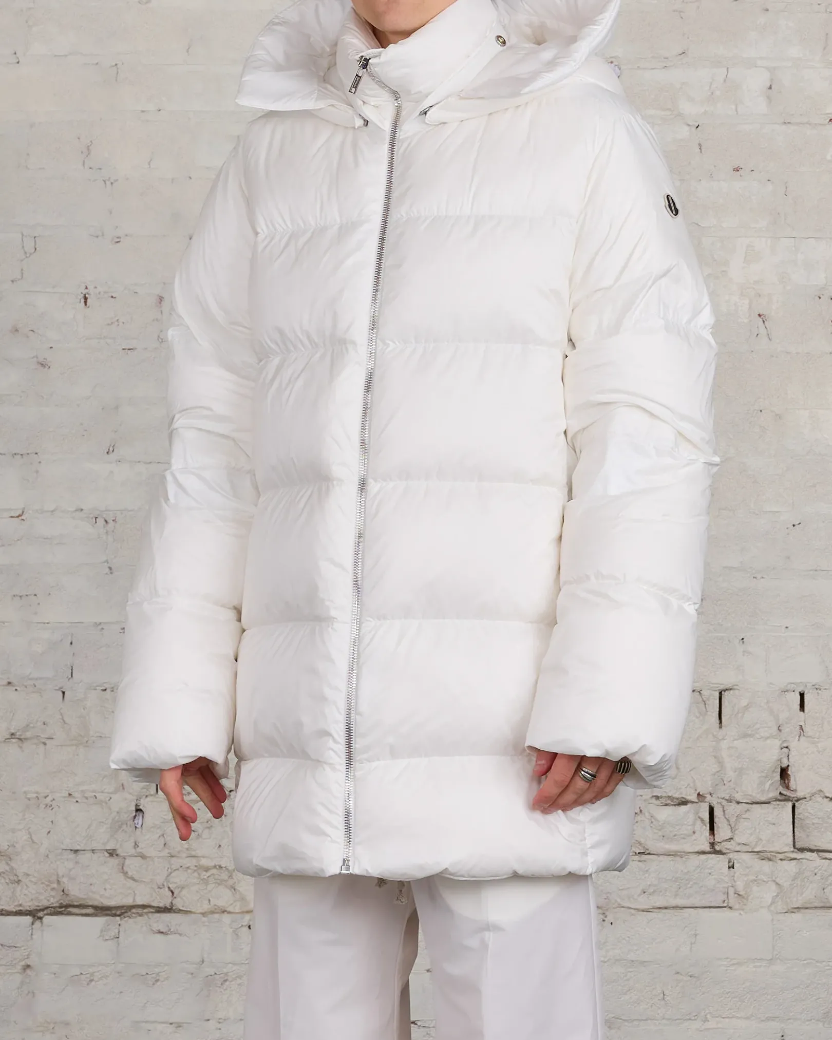 Discount Rick Owens Moncler Hooded Cyclopic Coat Milk