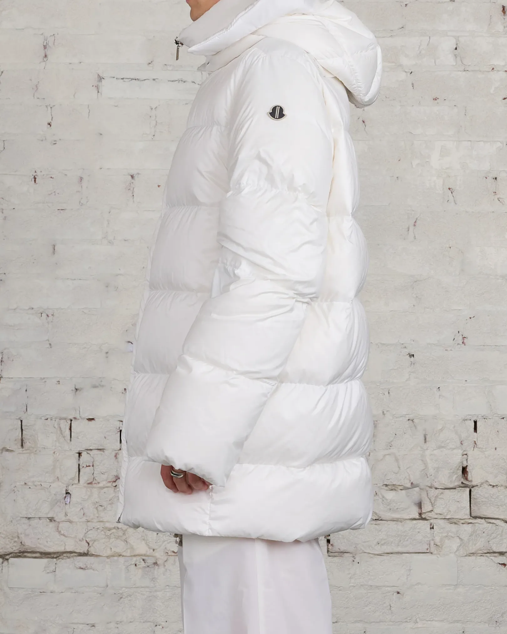 Discount Rick Owens Moncler Hooded Cyclopic Coat Milk