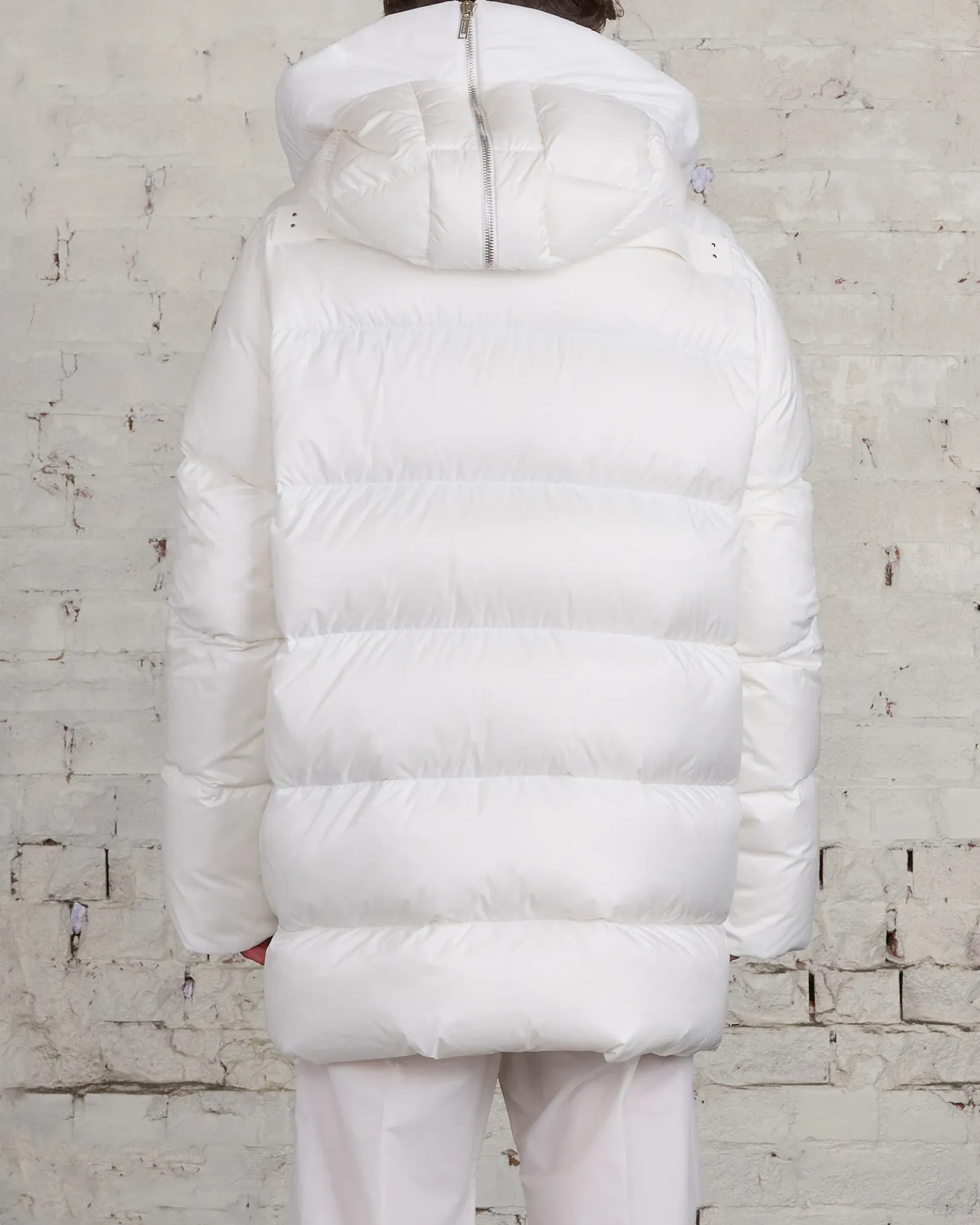 Discount Rick Owens Moncler Hooded Cyclopic Coat Milk