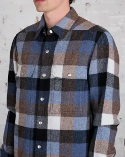 New Rick Owens Outershirt Lodenette Wool Pale Blue Plaid