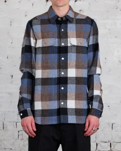 New Rick Owens Outershirt Lodenette Wool Pale Blue Plaid