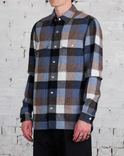 New Rick Owens Outershirt Lodenette Wool Pale Blue Plaid