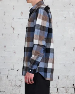 New Rick Owens Outershirt Lodenette Wool Pale Blue Plaid