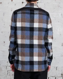 New Rick Owens Outershirt Lodenette Wool Pale Blue Plaid
