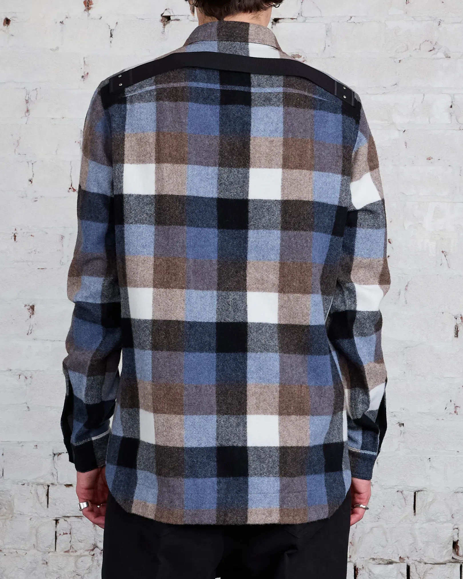 New Rick Owens Outershirt Lodenette Wool Pale Blue Plaid