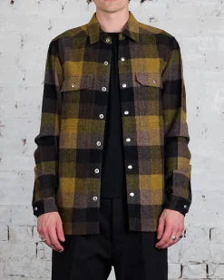 Discount Rick Owens Outershirt Lodenette Wool Honey Plaid