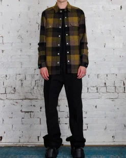 Discount Rick Owens Outershirt Lodenette Wool Honey Plaid