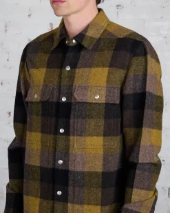 Discount Rick Owens Outershirt Lodenette Wool Honey Plaid