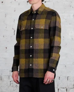 Discount Rick Owens Outershirt Lodenette Wool Honey Plaid