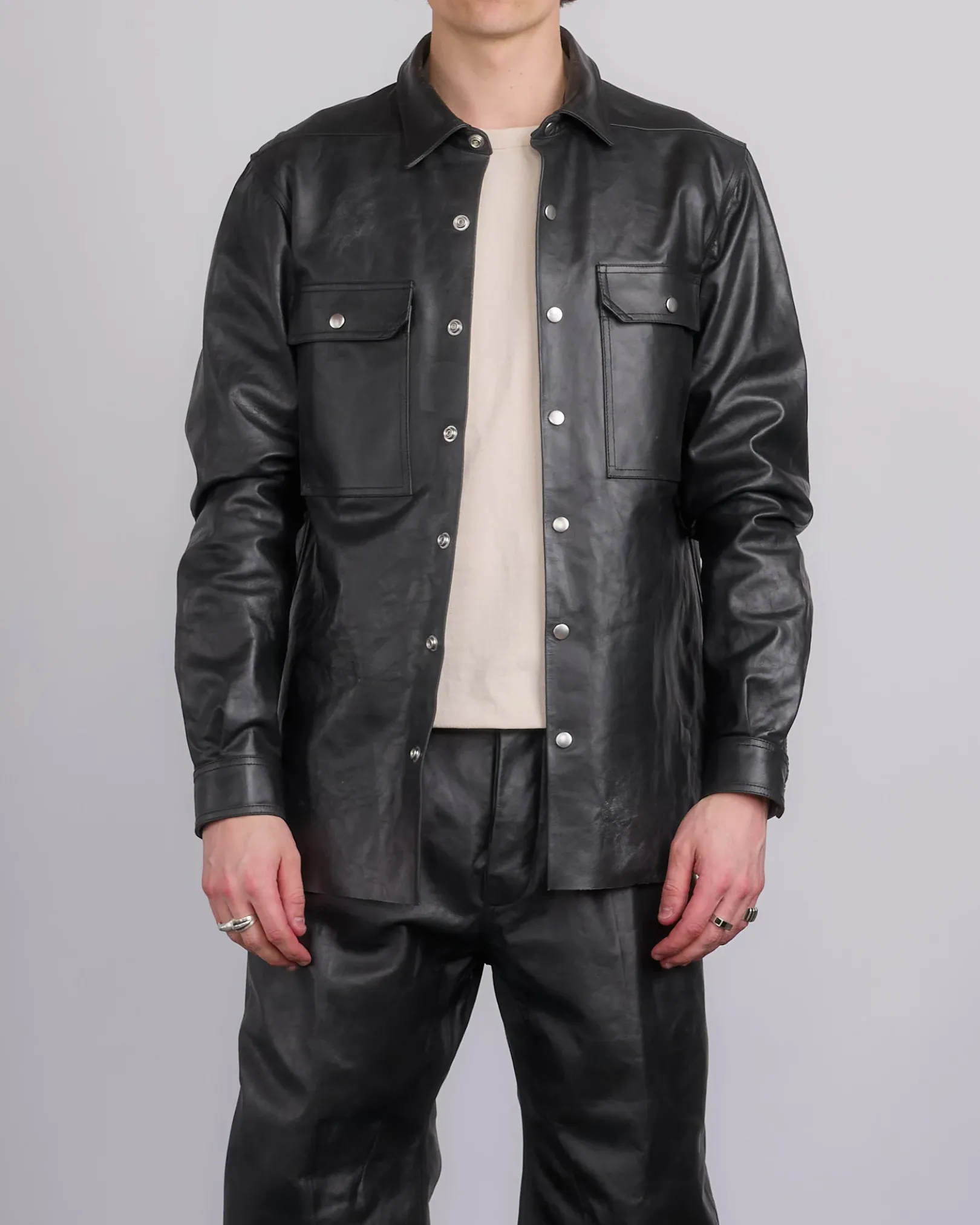 Outlet Rick Owens Outershirt Tamponato Leather Black