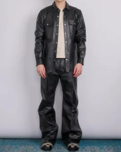 Outlet Rick Owens Outershirt Tamponato Leather Black