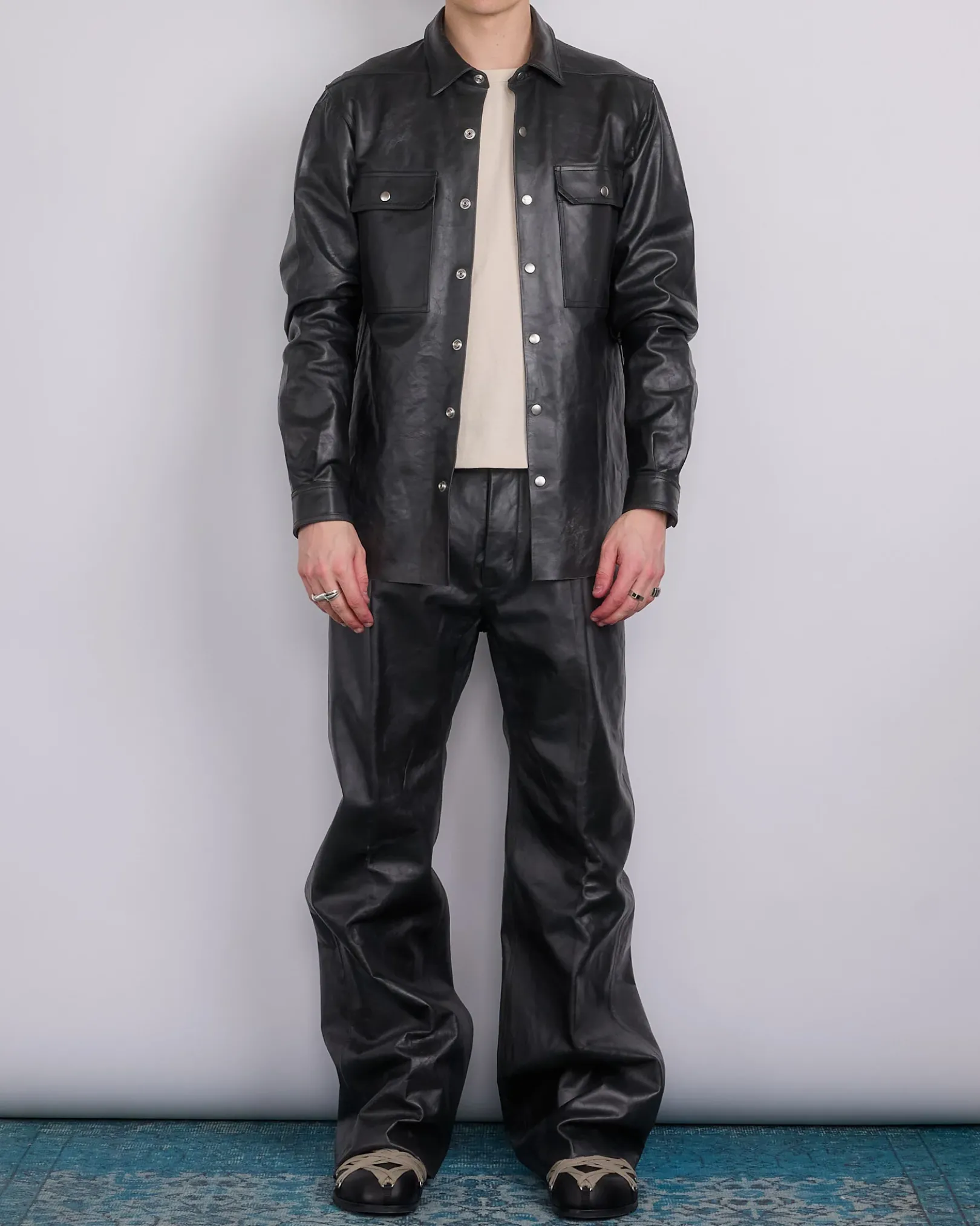 Outlet Rick Owens Outershirt Tamponato Leather Black