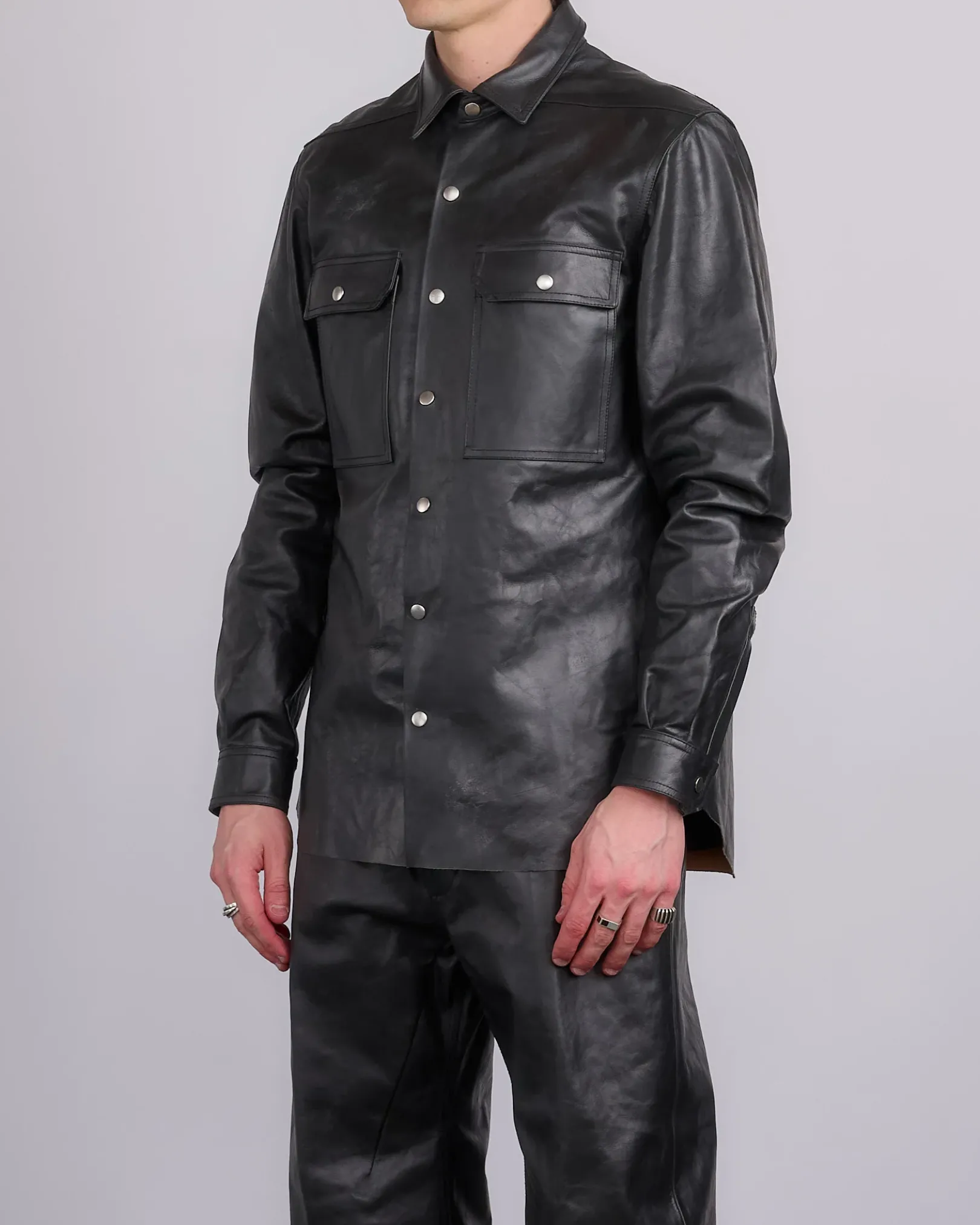 Outlet Rick Owens Outershirt Tamponato Leather Black